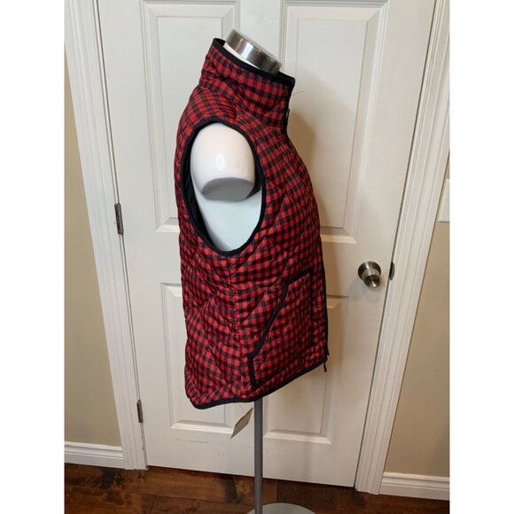 J. Crew Red Black Buffalo Plaid Puffer Vest, Size Small - Picture 2 of 5